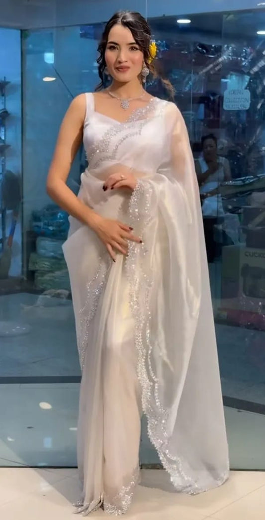White Organza Silk Designer Saree