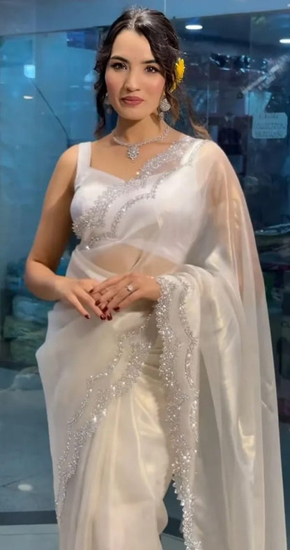 White Organza Silk Designer Saree