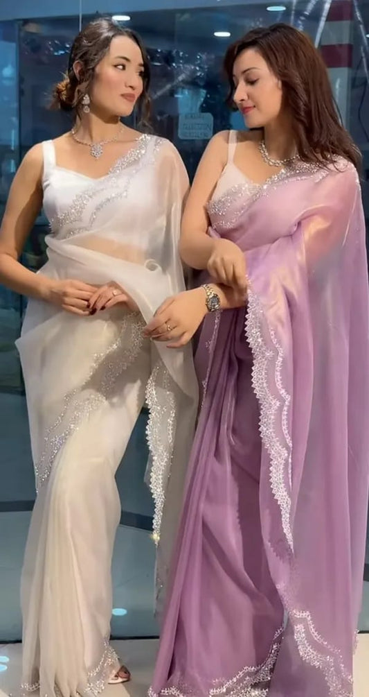 White Organza Silk Designer Saree